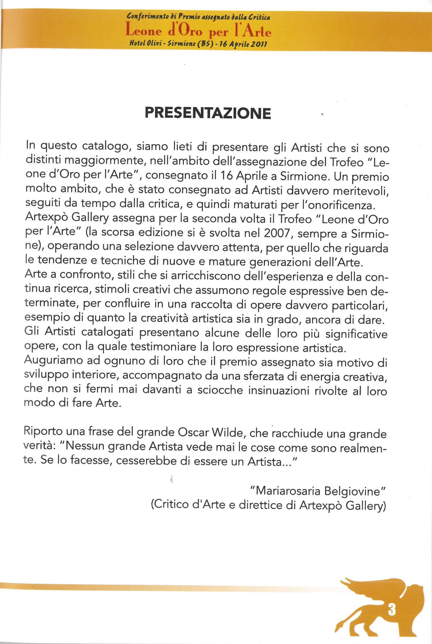 catalogo Premio LEONE D'ORO PER L'ARTE  -2