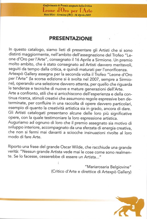 catalogo Premio LEONE D'ORO PER L'ARTE  -2